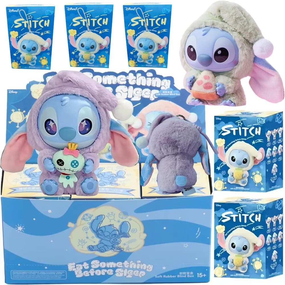 Nuova Serie Stitch Eat Some Thing Before Sleep - Blind Box in Vinile, Borsa con Ciondolo Peluche, Bambola Carina, Mystery Box, Giocattolo, Regalo per Adulti