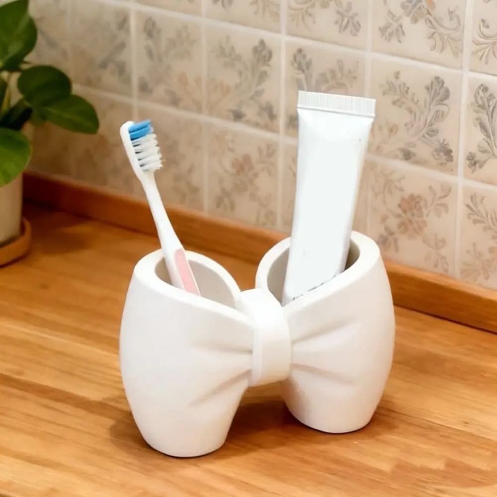 Portaspazzolino in plastica a forma di fiocco, leggero, decorativo, porta pennelli da trucco, grazioso porta spazzolino e dentifricio per camera da letto