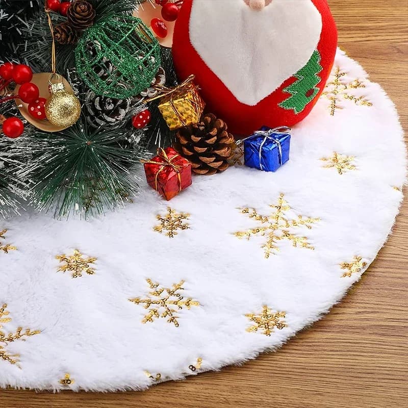 Gonna per albero di Natale in peluche da 15 pollici Pelliccia sintetica bianca Rotonda Alberi di Natale Tappeto con paillettes Tappetino Piccole gonne Decorazioni per la casa per feste