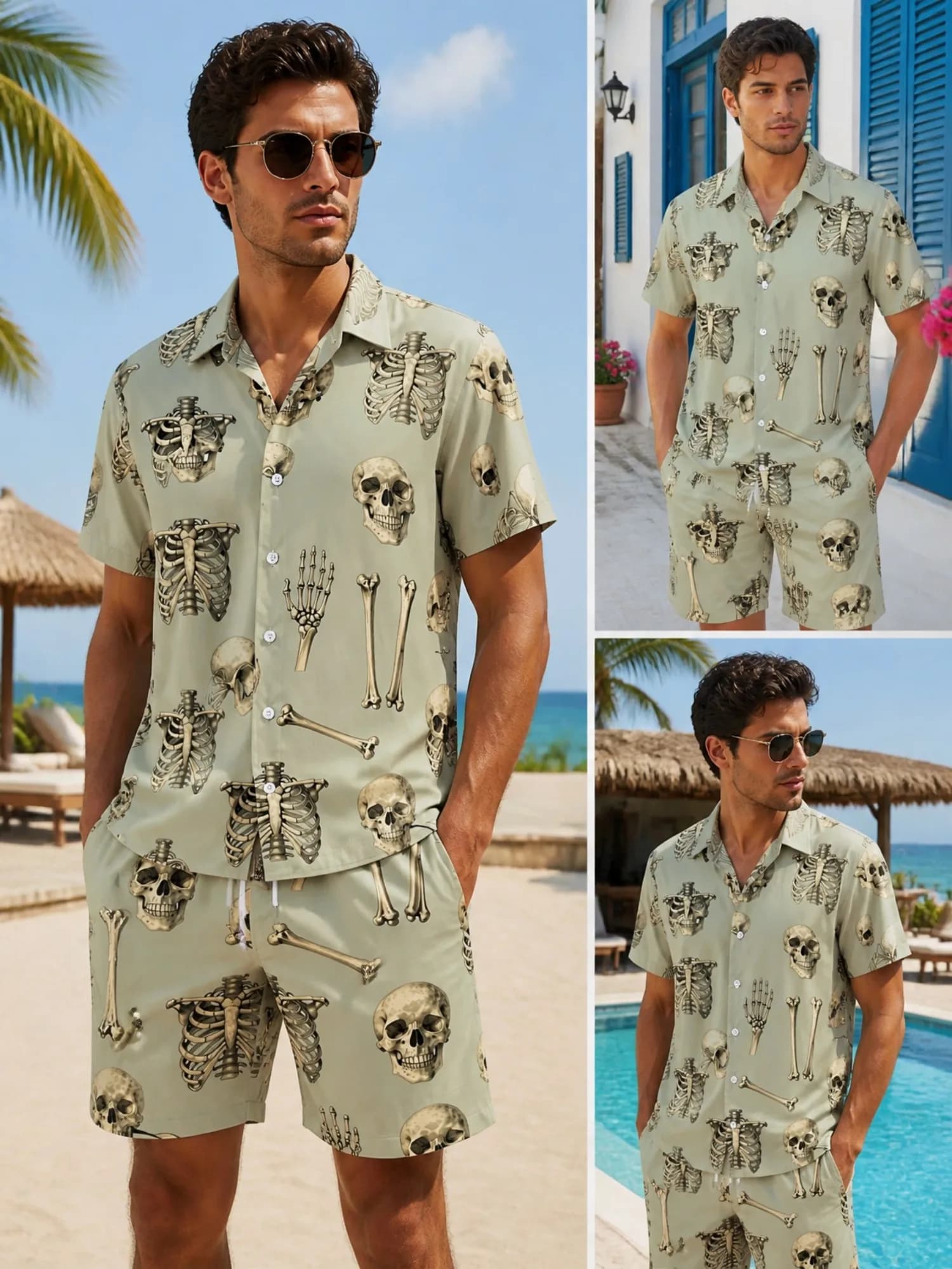 Mens Floral Short Sleeve Shirt and Drawstring Shorts Set Beach Vacation Relaxed Summer Two Piece Casual Resort Outfit Resortwear