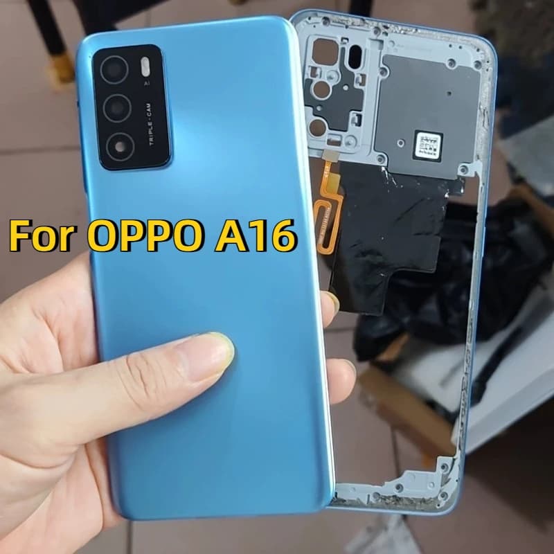 For Oppo A16 Battery Door Cover Rear Case Back Housing Power Volume Key Button Middle Panel Camera Lens