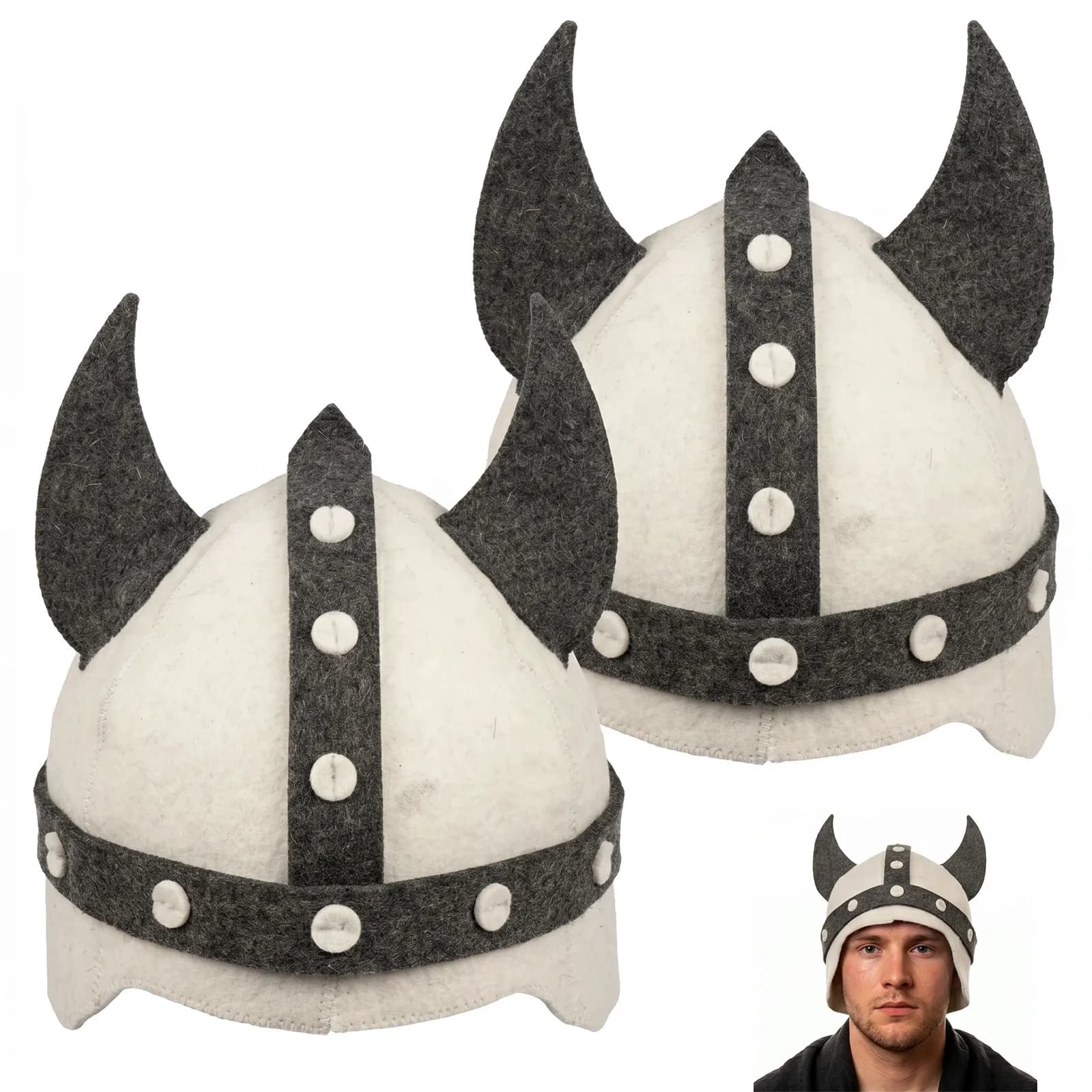 2 Pcs Viking Horn Sauna Hat Wool Felt Heat Protection Cap for Men Women Steam Room Banya Bath Spa Vaporarium Sauna Essentials
