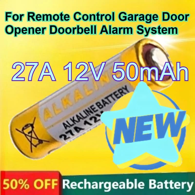 Batteria Alcalina 27A 12V 50mAh per Telecomando, Apriporta Garage, Campanello, Sistema di Allarme, Batteria Primaria a Secco