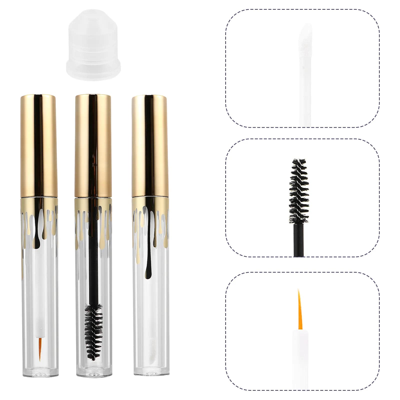 3Pcs Mascara Tube Clear Plastic Empty Container Eyeliner Lip Gloss Bottle Refillable Portable for DIY Travel