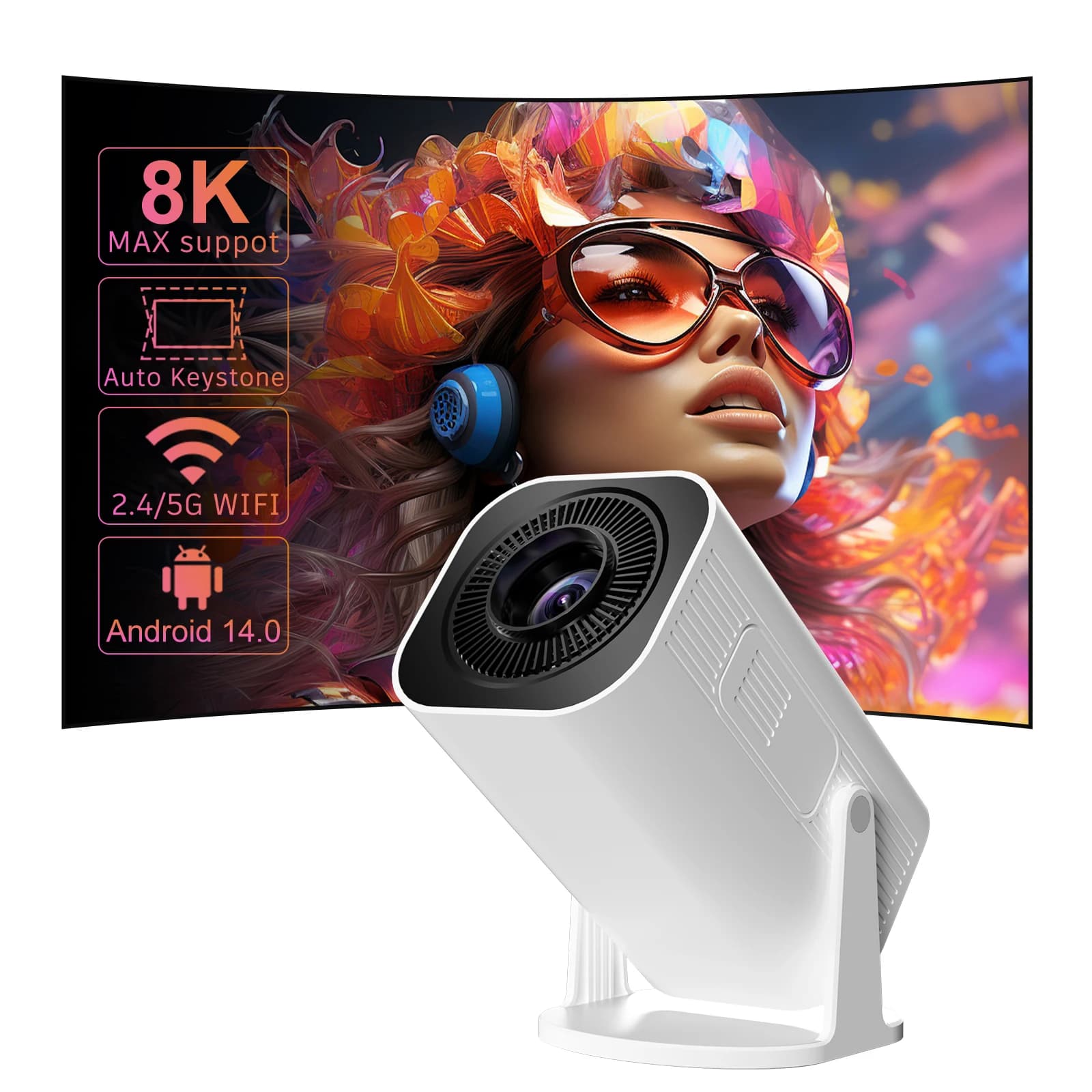 Salange P330W Mini Proiettore Android 14 400 ANSI 4K 8K 1080P Wifi6 BT5.4 Home Cinema Proiettore Portatile Android/IOS per Video e Teatro Domestico