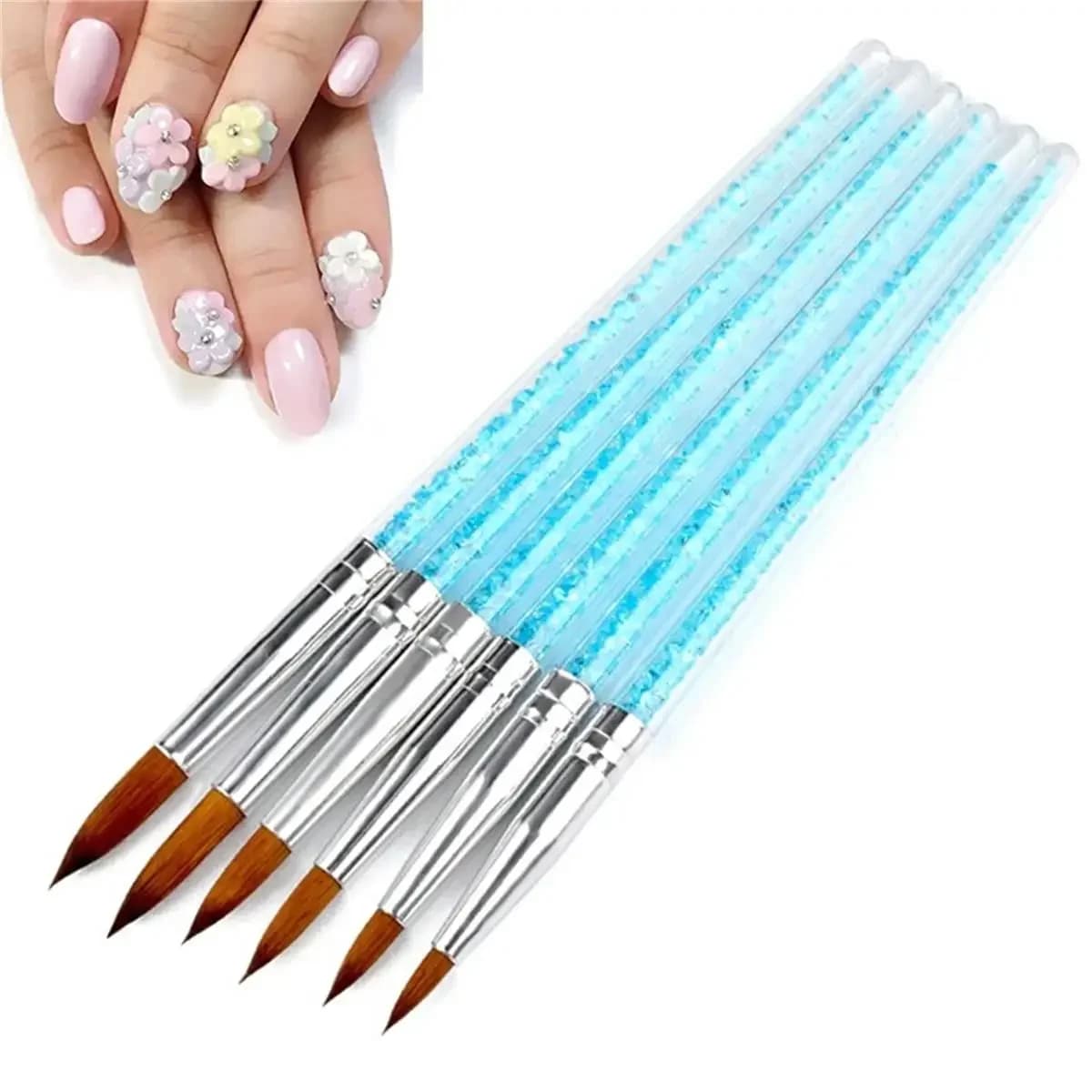 Set di penne per intaglio delle unghie da 6 pezzi - Pennello per gel con gambo diamantato acrilico blu cielo per strumenti professionali per manicure da salone