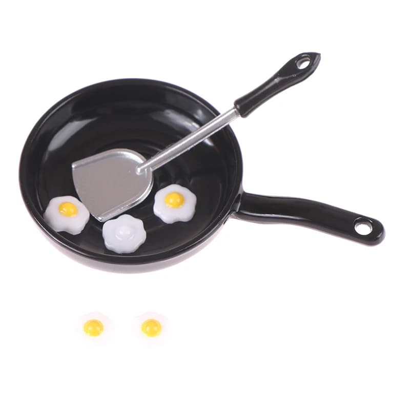 [JN] Set di padelle per uova fritte in miniatura per casa delle bambole 1/12, accessorio decorativo per cucina in miniatura