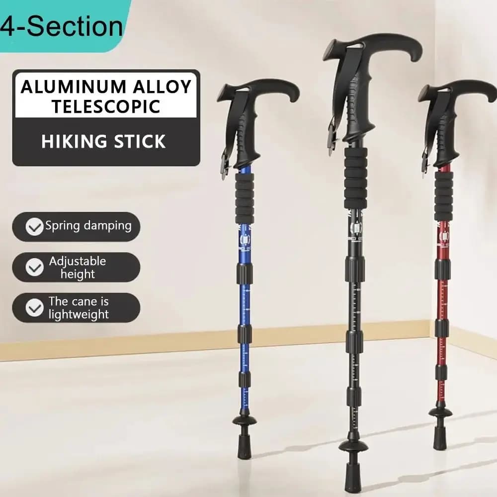 4 Section Portable Foldable Trekking Stick, Trekking Stick, Alloy Telescopic Club for Senior Camping Walking Sticks, 1 Piece