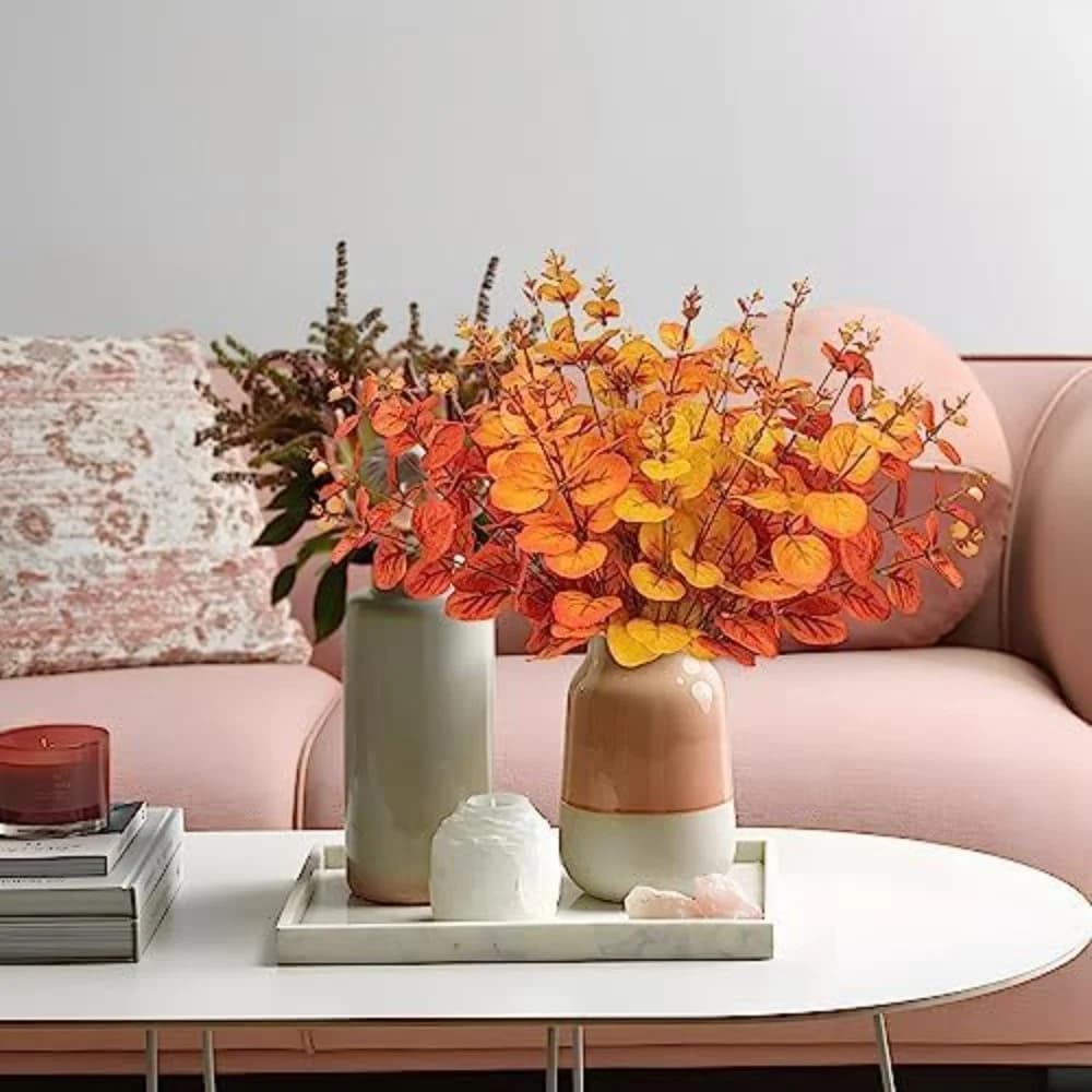3PCS 4-Fork Eucalyptus Bundle Artificial Bouquet Autumn-Themed, Fake Plant for Halloween, Christmas and Home Decoration