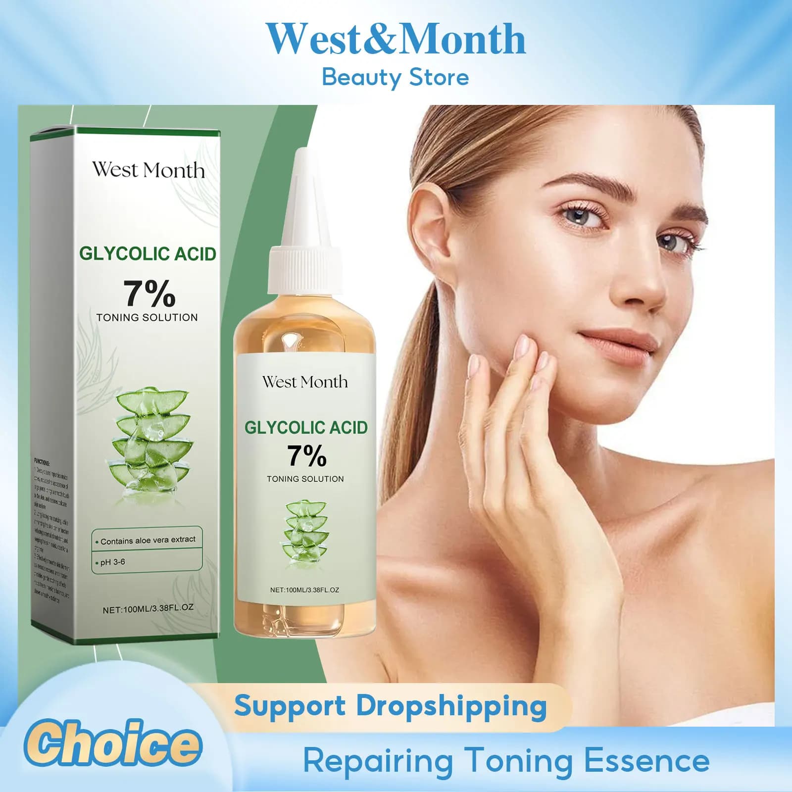 Acido glicolico 7% Soluzione tonificante Schiarire le rughe Acne Ridurre i pori Lifting Incandescente Rassodante Nutrire Riparazione Tonico viso Essenza