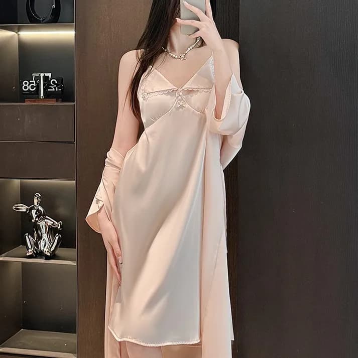 Set Vestaglia Twinset da Donna in Pizzo, Kimono Estivo, Abito da Notte, Lingerie, Camicia da Notte in Raso Setoso