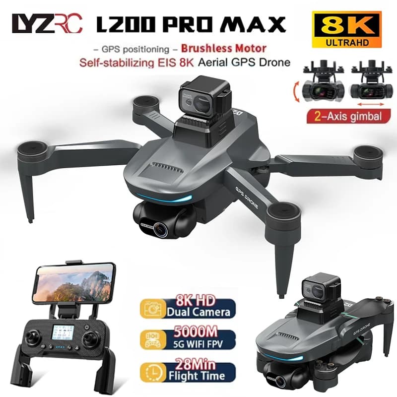 Nuovo L200 Pro MAX Drone Professionale 8K HD Fotocamera Con Evitamento Ostacoli Gimbal A 2 Assi GPS 5G WIFI FPV RC Dron Quadcopter 5KM