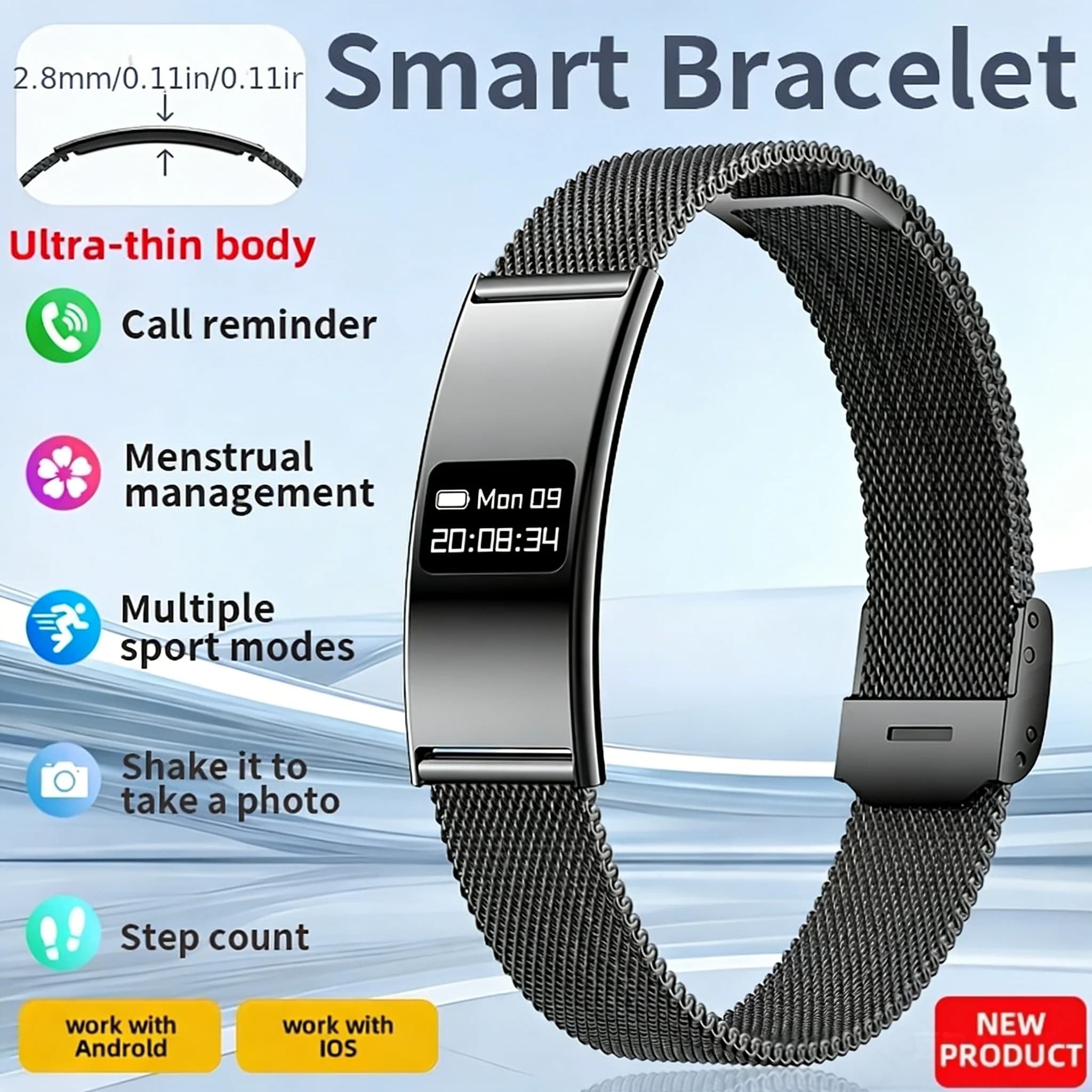 Nuovo Braccialetto Smart Impermeabile 10ATM per Nuoto, Monitoraggio Frequenza Cardiaca e Sonno, Fitness Tracker, Bracciale Sportivo alla Moda per Uomo e Donna