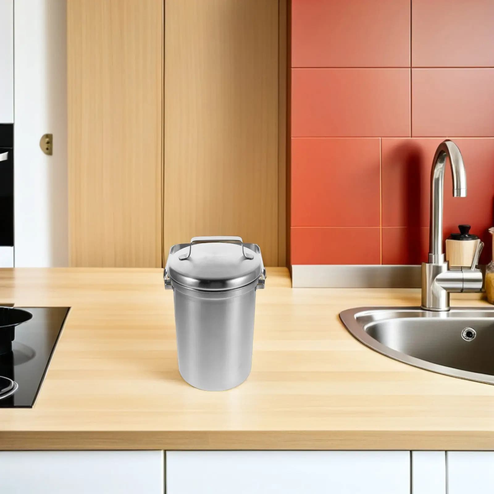 Contenitore per Compost da Cucina in Acciaio Inox da 3L, Design Elegante e Inodore per Rifiuti Alimentari