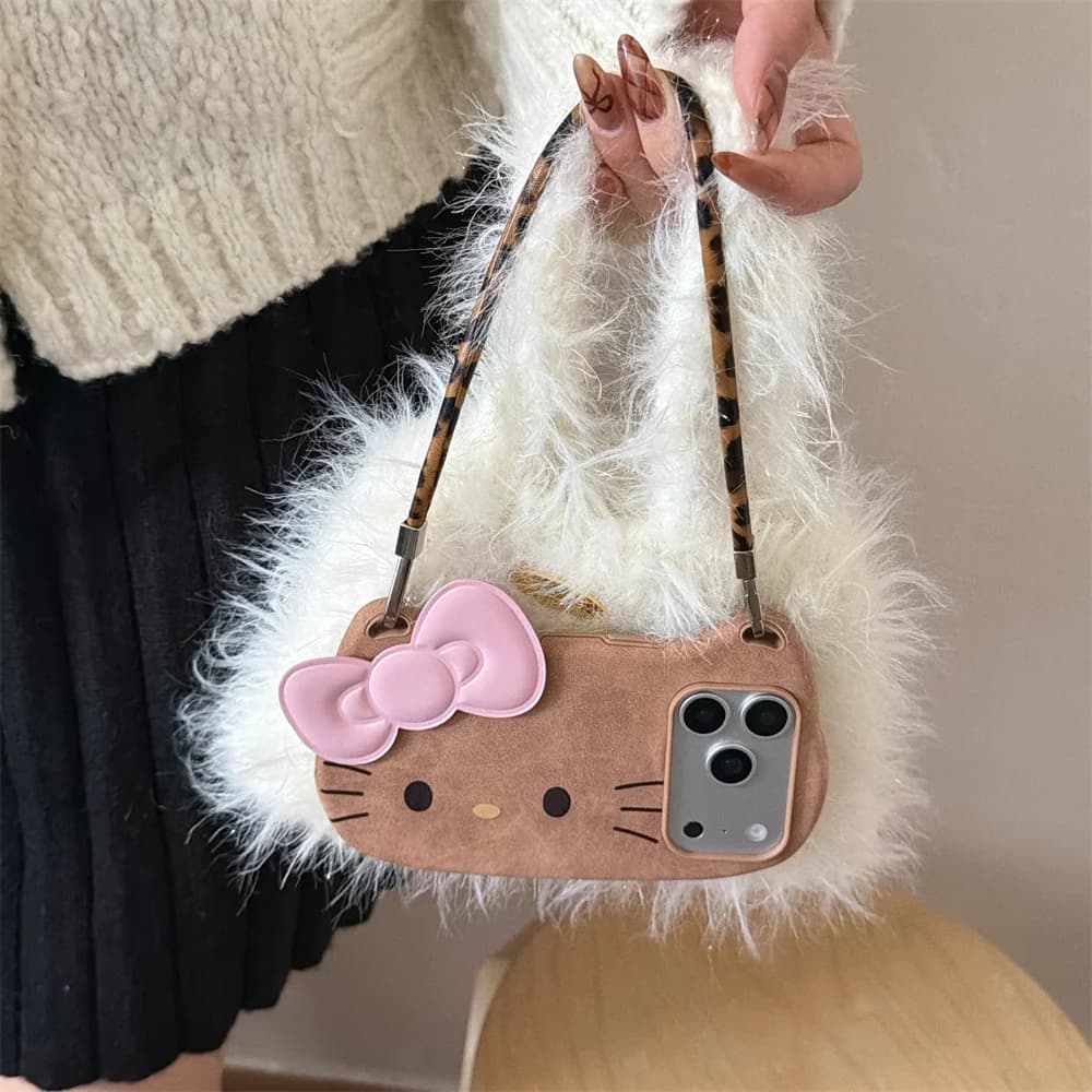 Custodia per telefono 3D con orecchie di gatto carino Marrone Kitty per iPhone 17 Pro 13 14 15 Pro 16 Pro Max Fundas Custodia protettiva portatile per cartoni animati