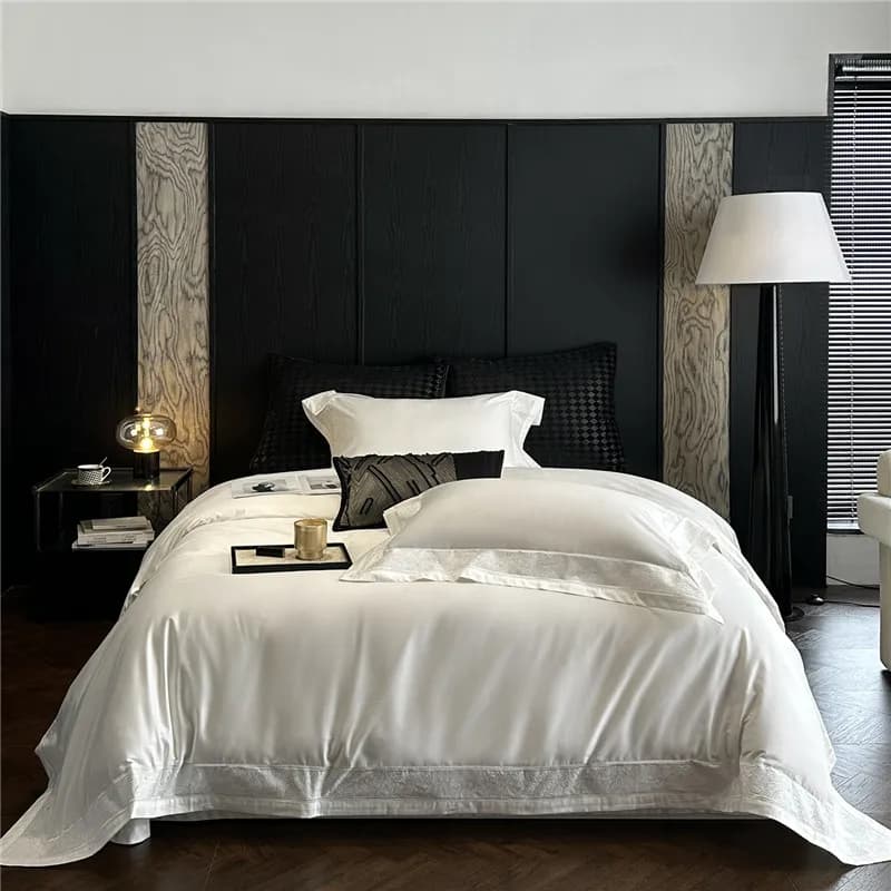 Luxury Bed Linen Set in Egyptian Cotton 1000TC, Embroidered Cover, Flat Bed Sheet/With Corners, Loyalty, 4 Pieces