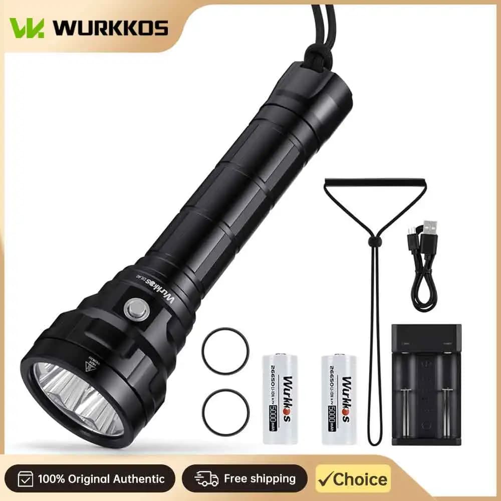 Wurkkos DL40 Diving Flashlight, 5000 lm, adjustable beam, long range, waterproof, night lighting, professional diving light