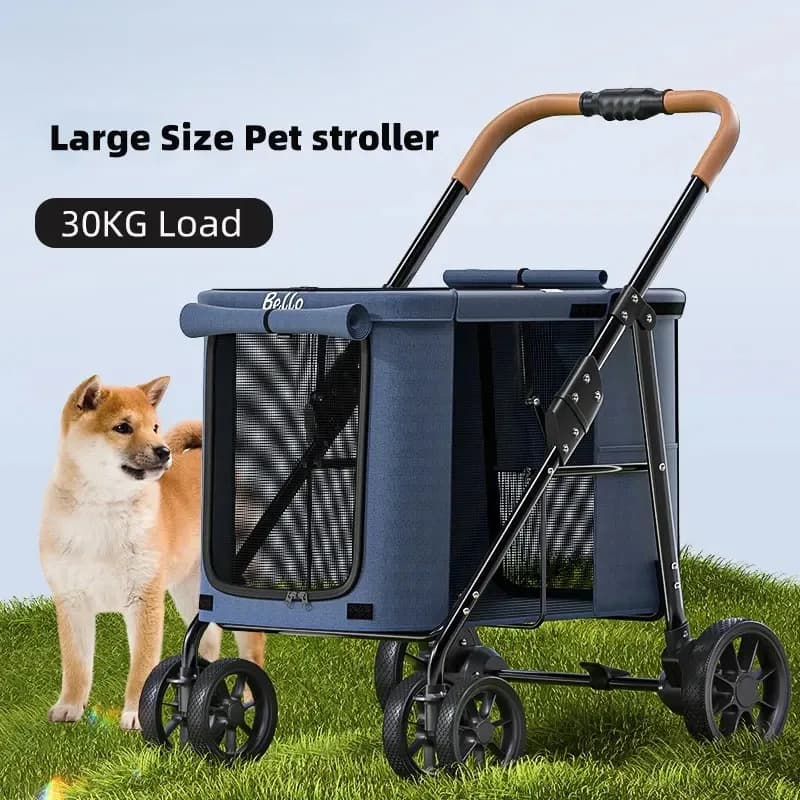Large Pet Stroller for Dogs Cats, Detachable Carrier, One‑Hand Easy Fold, Holds Up to 33 lbs