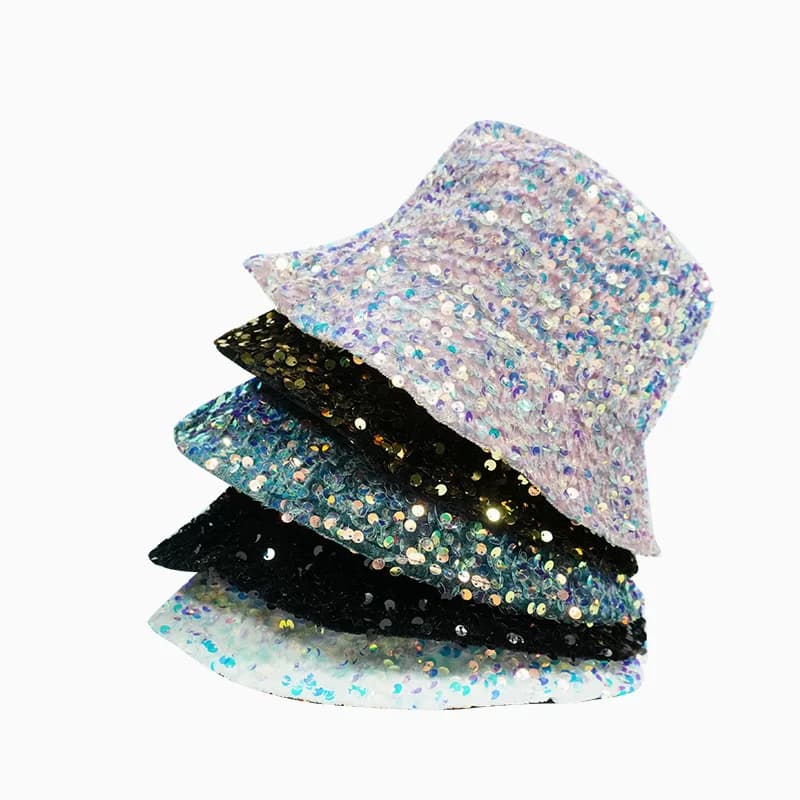 Cappello da pescatore con paillettes cappello da pescatore lucido Hip Hop a doppia faccia donna uomo festa da ballo Kpop cappello da sole alla moda nuovo