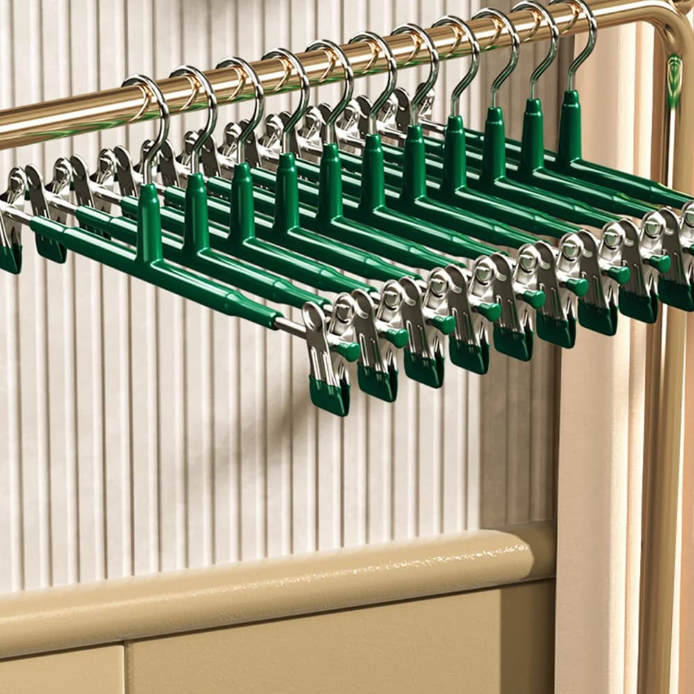 10PCS Clothes Hanger with Adjustable Clip Pant Hangers Heavy Duty Non Slip Pants Skirt Hangers Saving Space Stainless Steels
