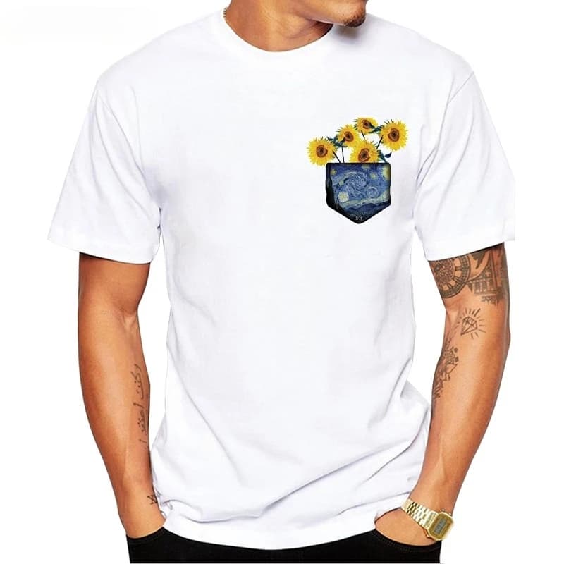 2025TEEHUB Tasca di nuova moda da uomo piena di sole Design T-shirt a maniche corte Cool Van Gogh pittura stampata Top Hipster Tee