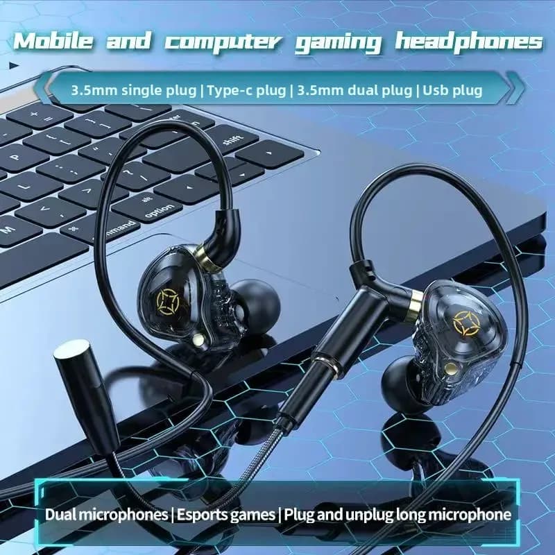 KCKZ Delta Gaming Earphones with Dual Microphone Type-C USB Wired Dual Plug for Phone And Computer
