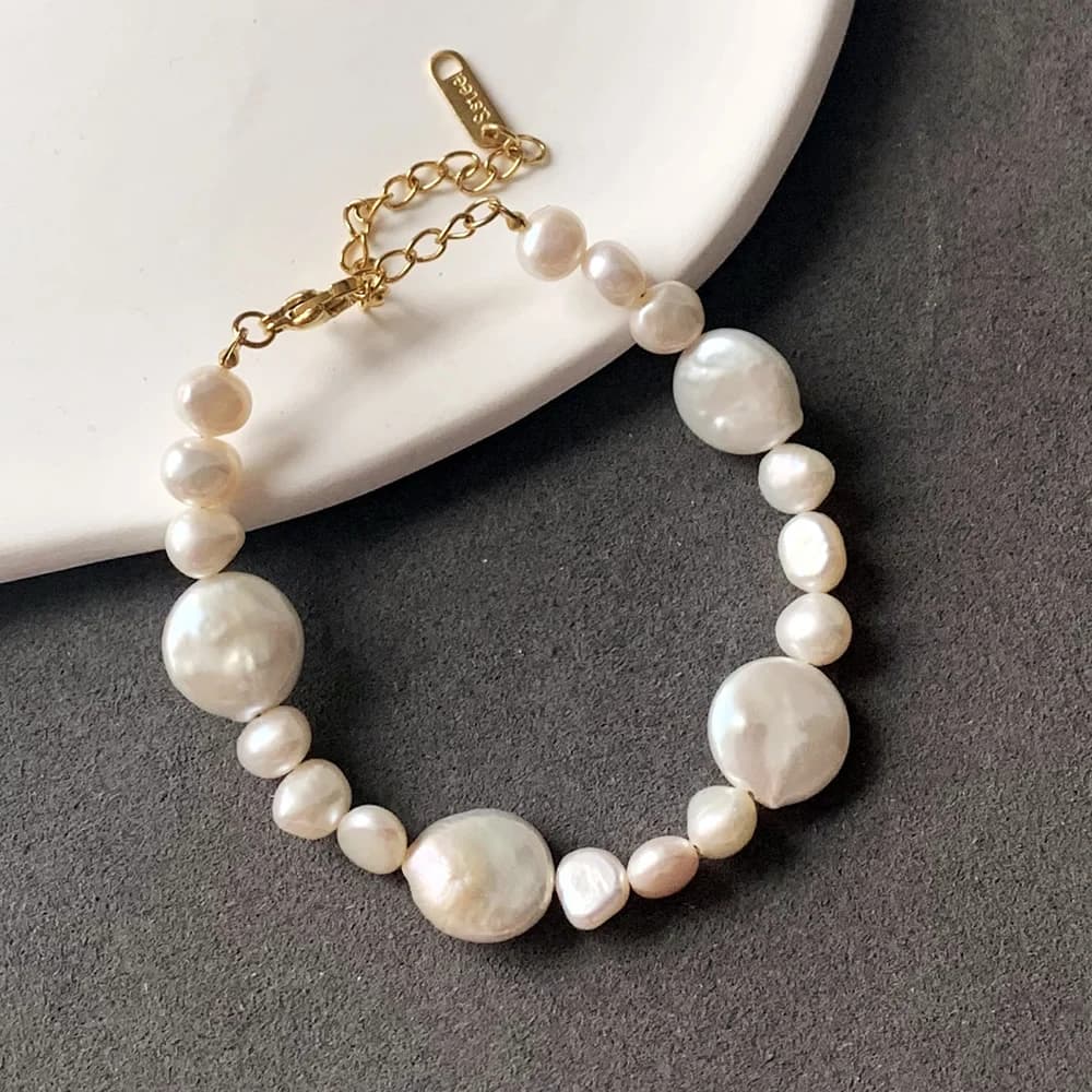 Elegant Natural Freshwater Pearl Bracelets for Womens Irregular Coin Baroque Pearl Charm Real Pearl Bracelets Wedding Jewelry