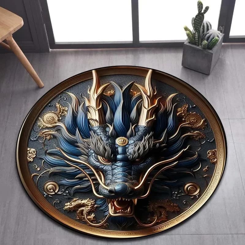 Tappeto rotondo con motivo drago 3D a cartoni animati, adatto per soggiorno, camera da letto, divano, sala giochi, tappeto decorativo, tappetino antiscivolo