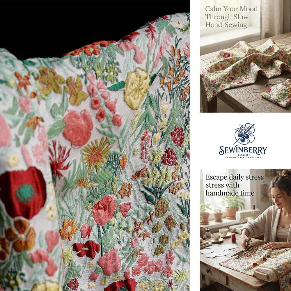 Country Style Colorful 3D Wildflower Embroidery Jacquard Fabric Stress Relief DIY Sewing Material For Dress Handmade Craft