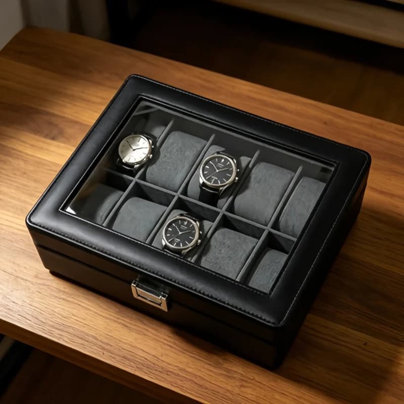 Espositore per 10 Orologi in Pelle con Chiusura, Scatola Porta Orologi + 2 Scatole Porta Gioielli per Uomo e Donna, Collezione di Orologi e Bracciali, per Casa e Viaggio
