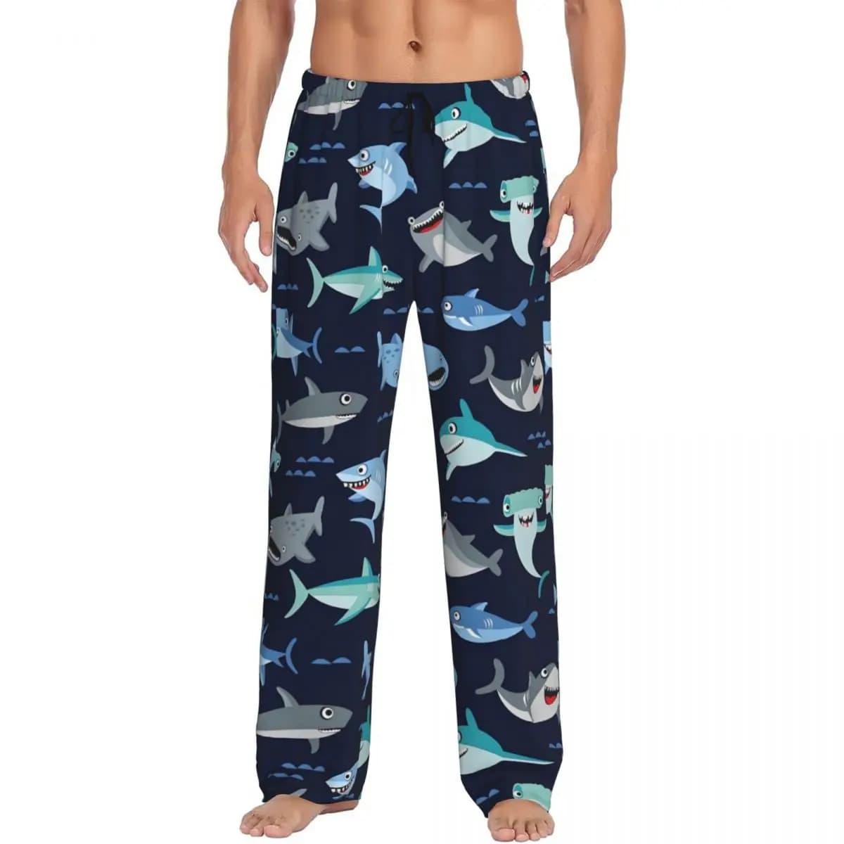 Pantaloni da pigiama personalizzati con squalo da uomo Pantaloni da notte con coulisse per il sonno con animali carini con tasche