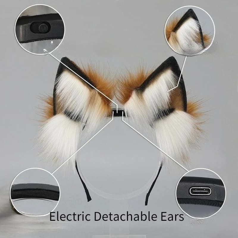 Orecchie di Gatto in Peluche Ricaricabili, Accessorio per Capelli, Cosplay, Esposizioni, Orecchie di Volpe Realistiche Mobili, Fascia Elettrica Staccabile, Orecchie di Animali