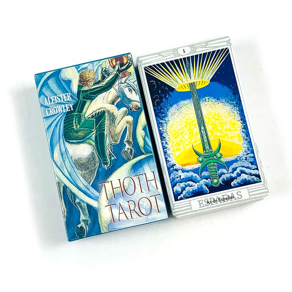 Carte dei Tarocchi in versione spagnola Crowley Thoth con simbologia egiziana, informazioni cabalistiche e astrologiche per il gioco di carte divinatorie