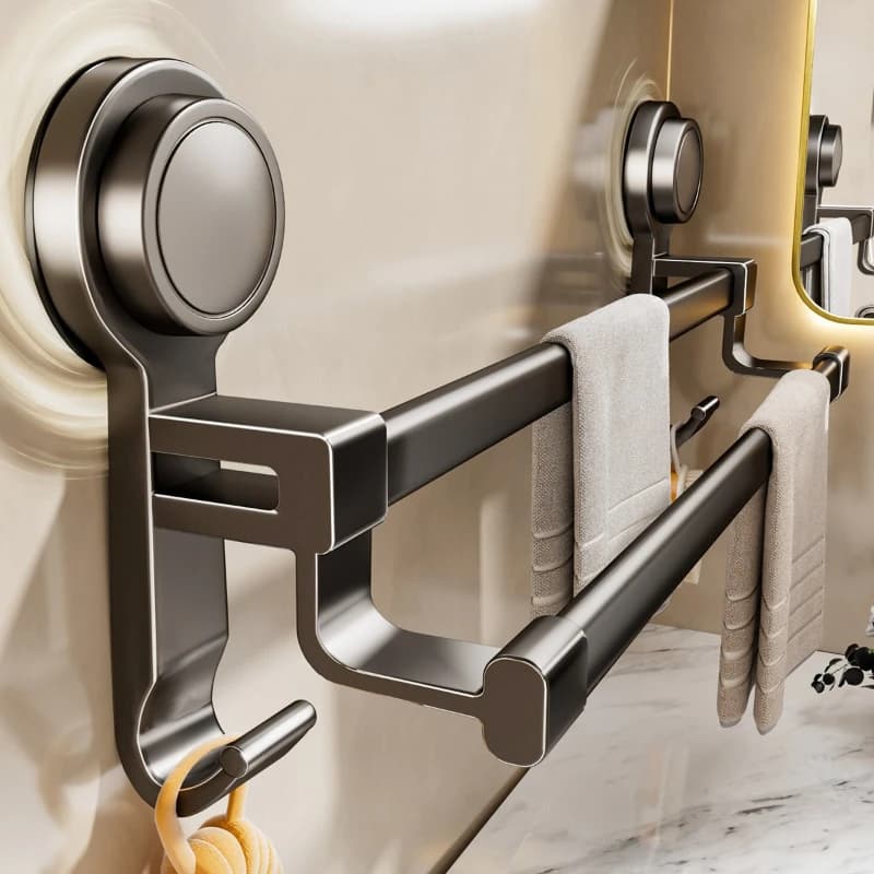 Portasciugamani da bagno senza fori, a ventosa, da parete, con due barre, per cucina, doccia, bagno, mensola porta asciugamani