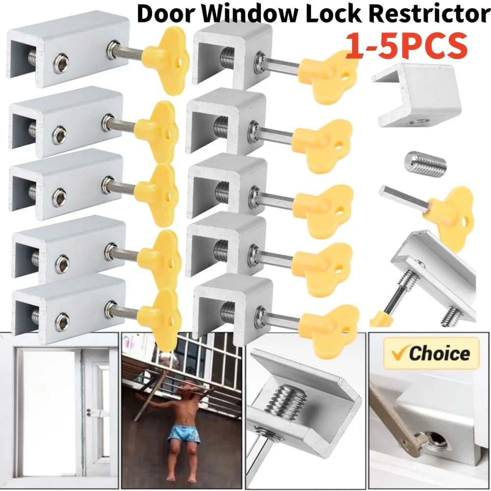1-5PCS Serratura per finestra in lega di alluminio Tappo per finestra scorrevole Serratura antifurto per finestra Porta scorrevole per bambini Serratura per porte di sicurezza per bambini