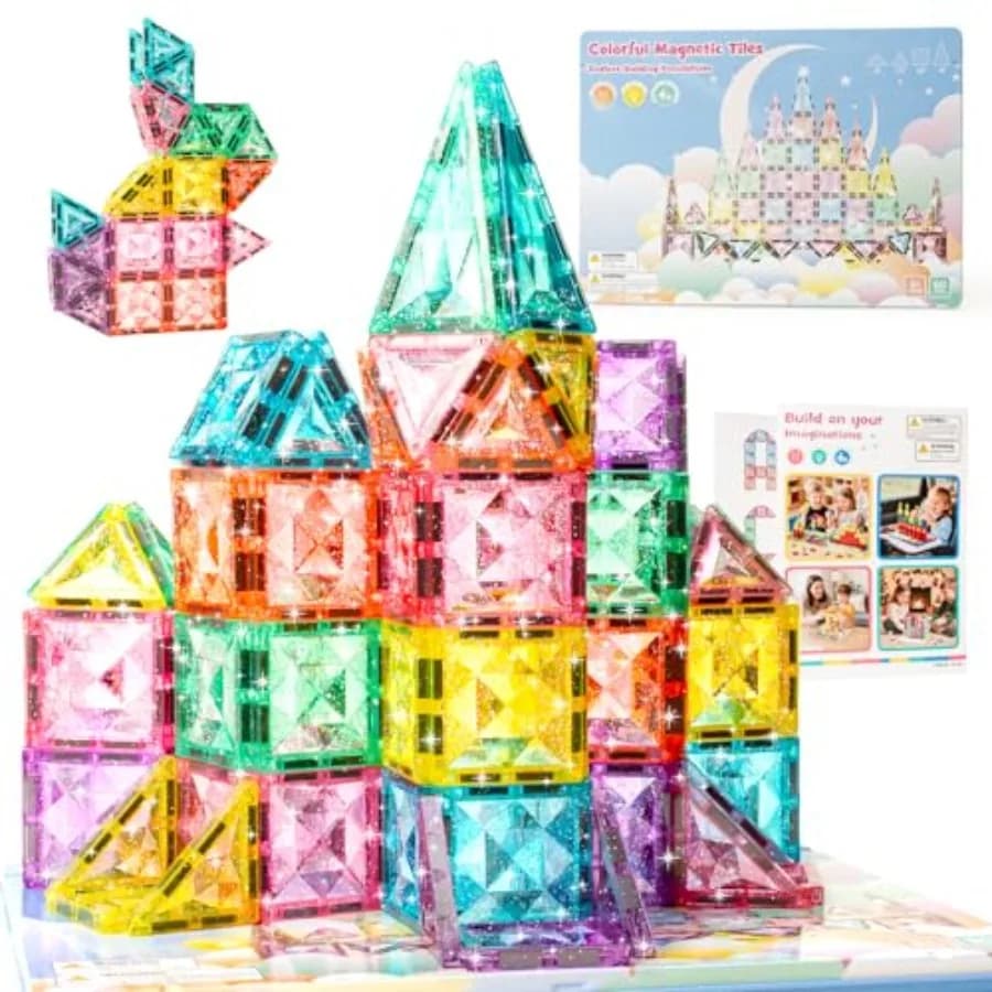 Piastrelle Magnetiche Diamantate, Blocchi da Costruzione STEM, Giocattoli Educativi per Bambini 2-9 Anni, Giochi di Apprendimento Magnetici Multicolore