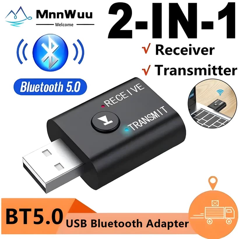 Bluetooth USB Adapter 2 IN1 Wireless Bluetooth Transmitter Receiver 5.0 for PC TV Portable Speakers