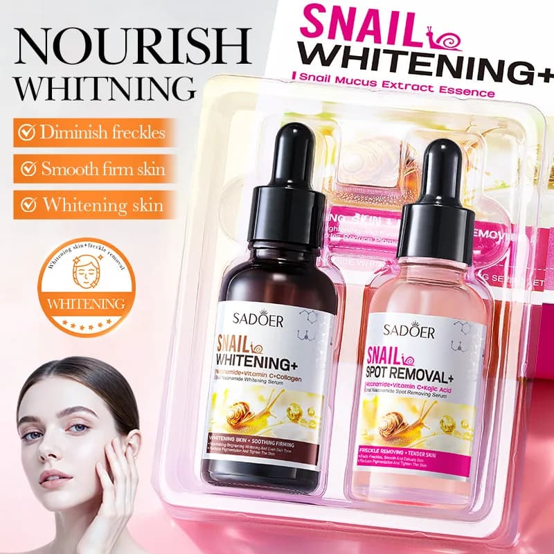Set di 2 Sieri Viso SADOER alla Bava di Lumaca e Niacinamide, Anti-Rughe, Idratante, Anti-Età, Illuminante, Kit Essenza Viso