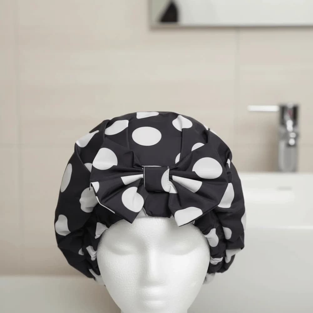 Cuffia da Bagno Impermeabile a Doppio Strato, Elastica e Riutilizzabile, Comoda con Stampa a Pois, per Nuoto