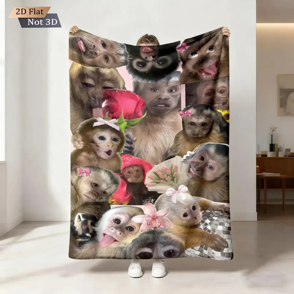 1 flannel blanket with fun and fun monkey print – Soft and comfortable blanket for rest, for sofa bed, different sizes, washing machine