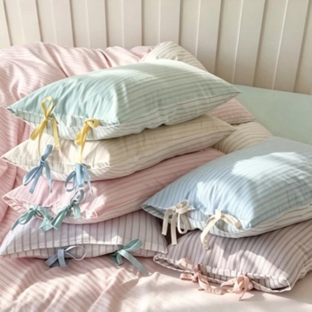 Double Sided Stripes Bow Pillow Cases 48x74cm Soft Comfortable Covers Cotton Pillow Sham for Bed Home Decoration Gift Set
