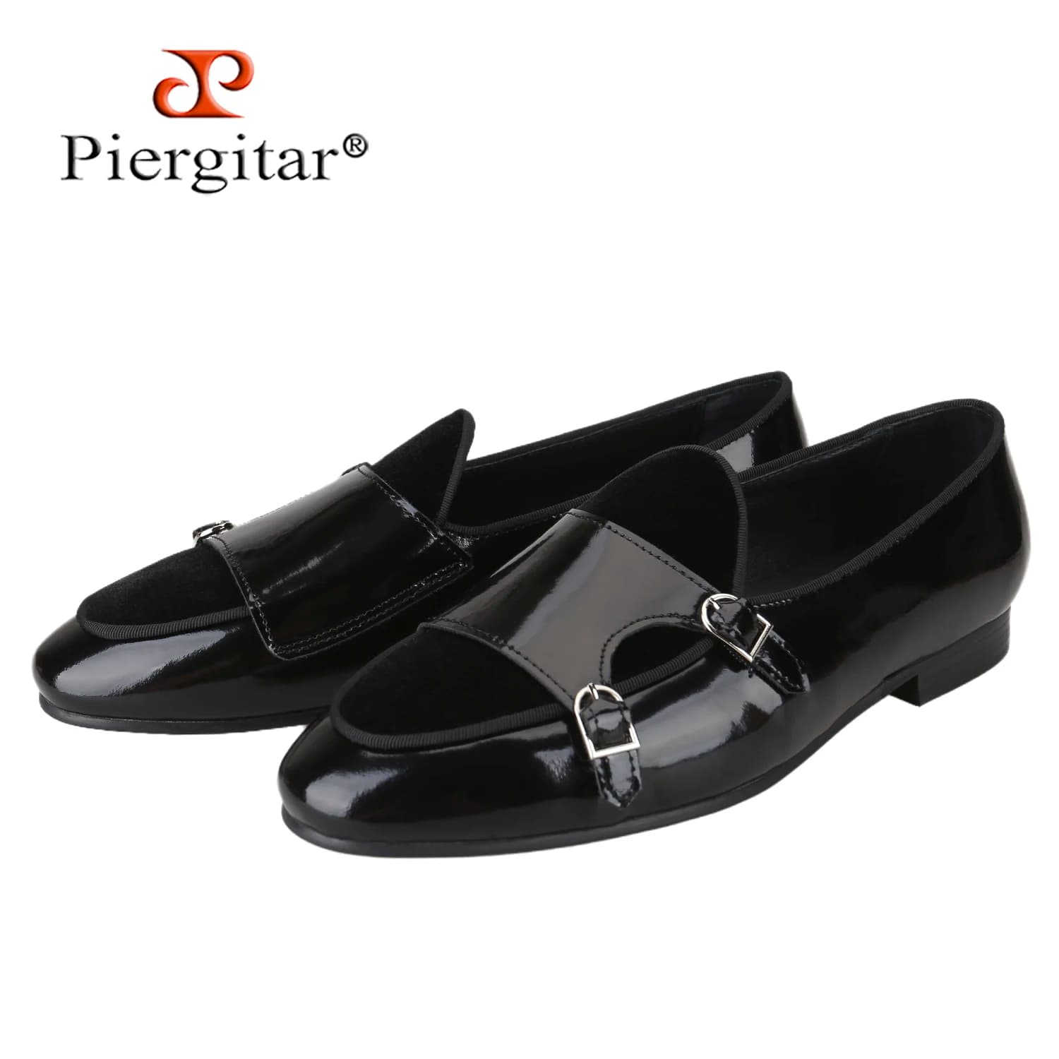 Piergitar 2026 Mocassini Doppiobrogue Belgi in Pelle di Vitello Nera Lucidata a Mano con Patchwork in Velluto per Feste e Cerimonie, Pantofole da Uomo