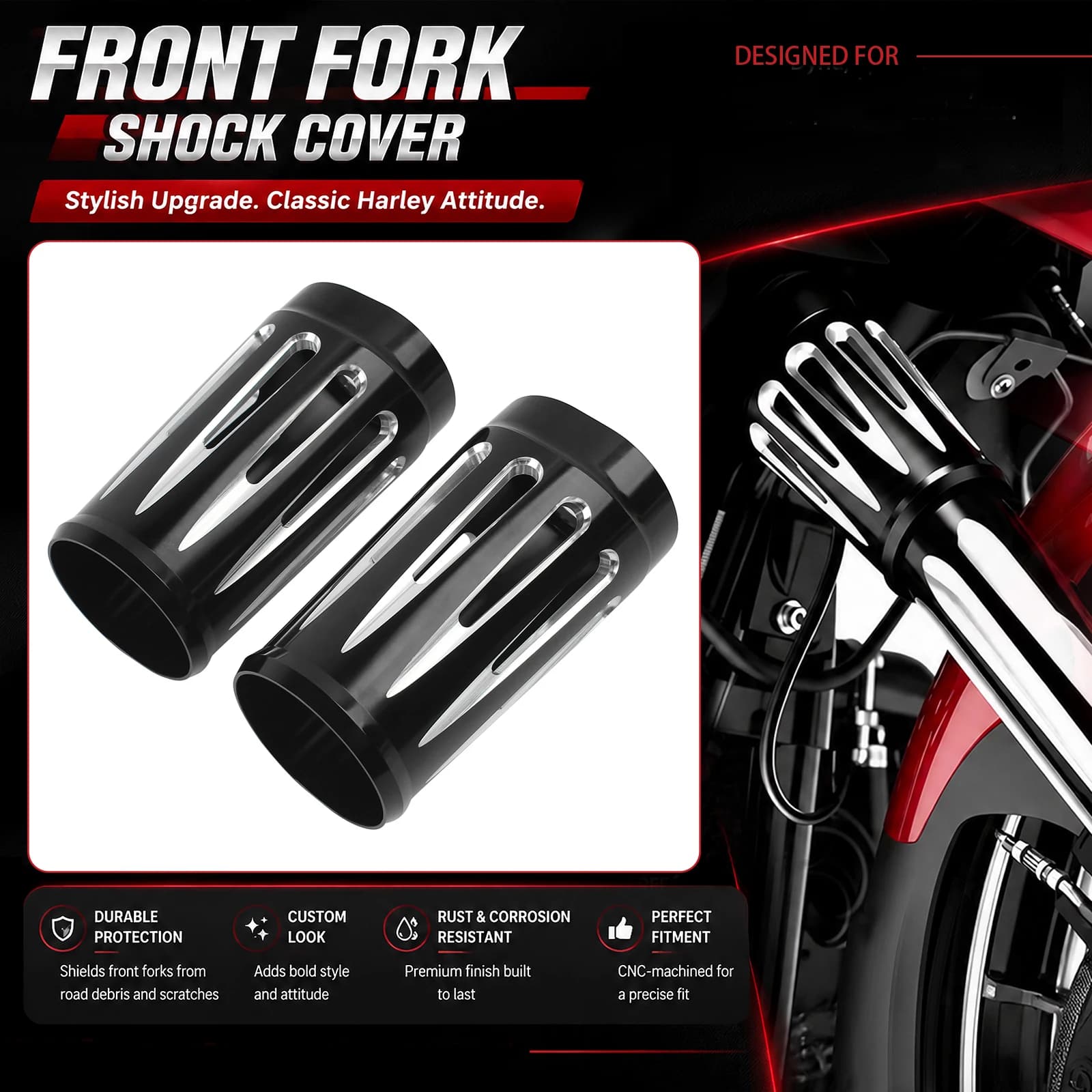 Motorcycle Fork Boot Slider Cover Cow Bell For Harley Touring Street Glide Road Glide Electra Glide Road King Trike 1984-2025