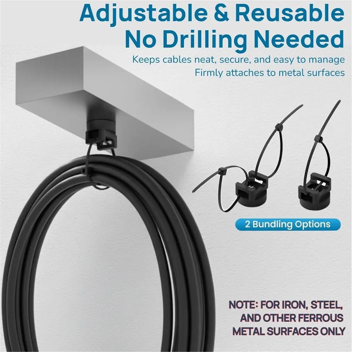 A821K 220 Pieces Magnetic Cable Ties Set, 20 Magnetic Zip Tie Mounts with 200 Cable Ties, Strong Wire Holder Cables Managemen SU
