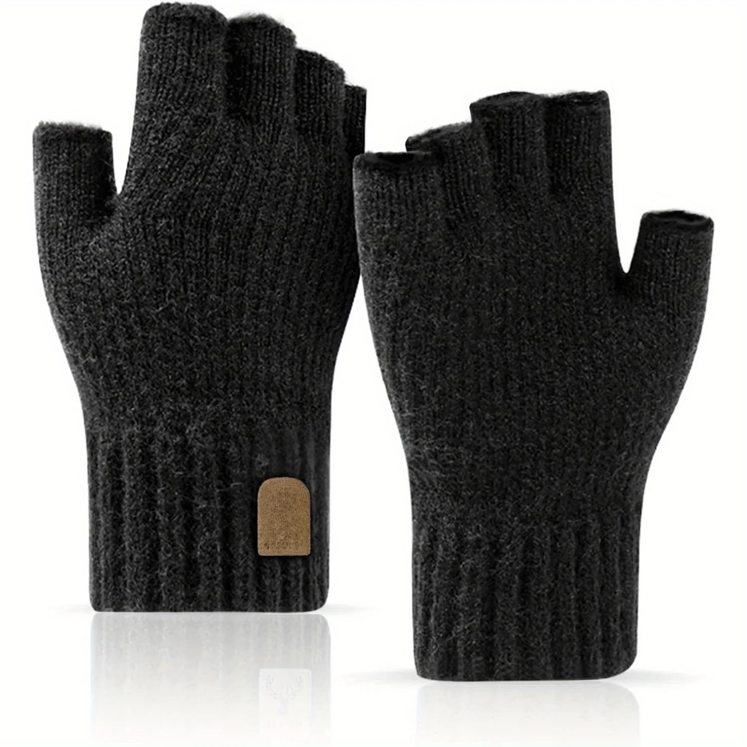 Gloves without fingers, half fingers knitted winter hot for work, running, cycling, driving, unisex, casual design with ribbed cuffs