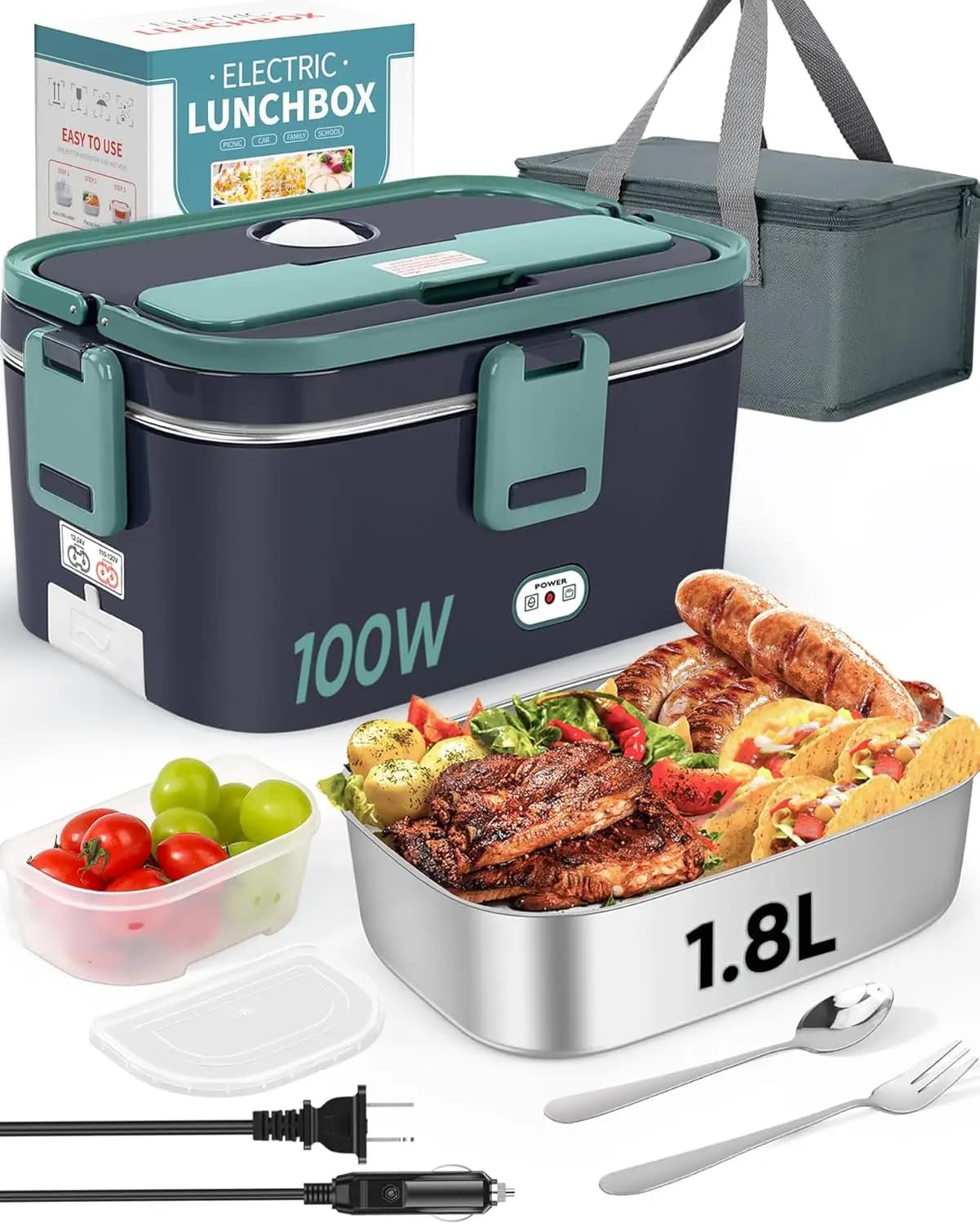 2025 Nuovo contenitore per il pranzo elettrico per auto senza riempimento d'acqua, contenitore per il pranzo isolato per uso domestico diviso in acciaio inossidabile, plug-in