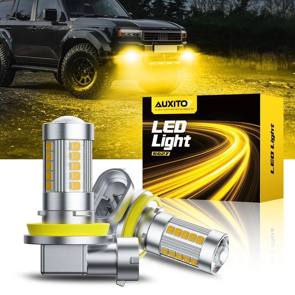 AUXITO 6G27 Fendinebbia H8 H9 H11 H16JP 9006 HB4 LED Canbus 3000k Giallo 12V Fendinebbia con lente 360 Mini proiettore Kit lampadine per auto