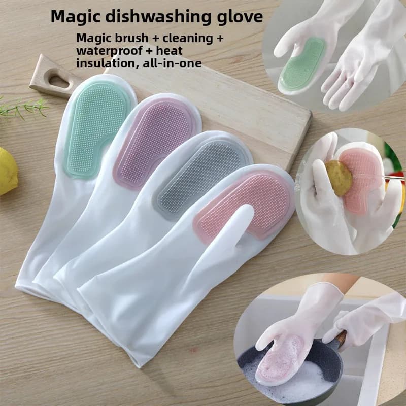 Guanti Multiuso Magici per Pulizie Domestiche, in Plastica e Lattice, Impermeabili, per Cucina e Lavanderia