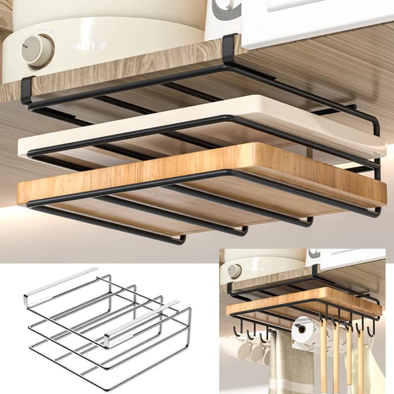 Appendiabiti sotto l'armadio da cucina Scaffale per organizzare l'arte in ferro per uso domestico, tagliere, gancio, coprivaso, portaoggetti per utensili