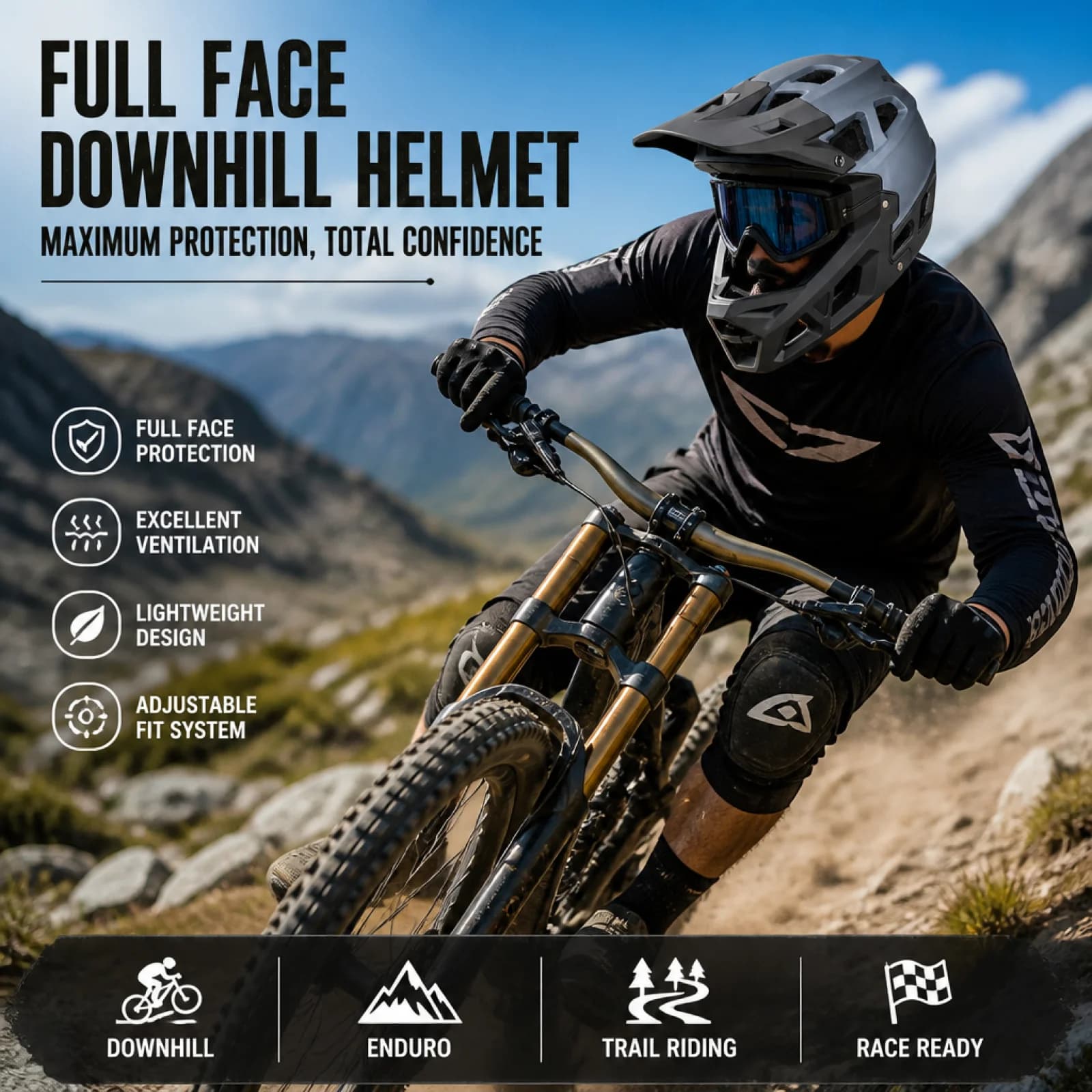 Downhill BMX Helmet Shock Resistant Downhill Bike Helmet Head Protection Vented Design Sports Gear for Adults